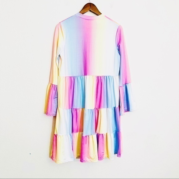 Long Sleeve Pastel Rainbow Dress - Size Small - Fits Like a Medium to Large - Picture 3 of 5
